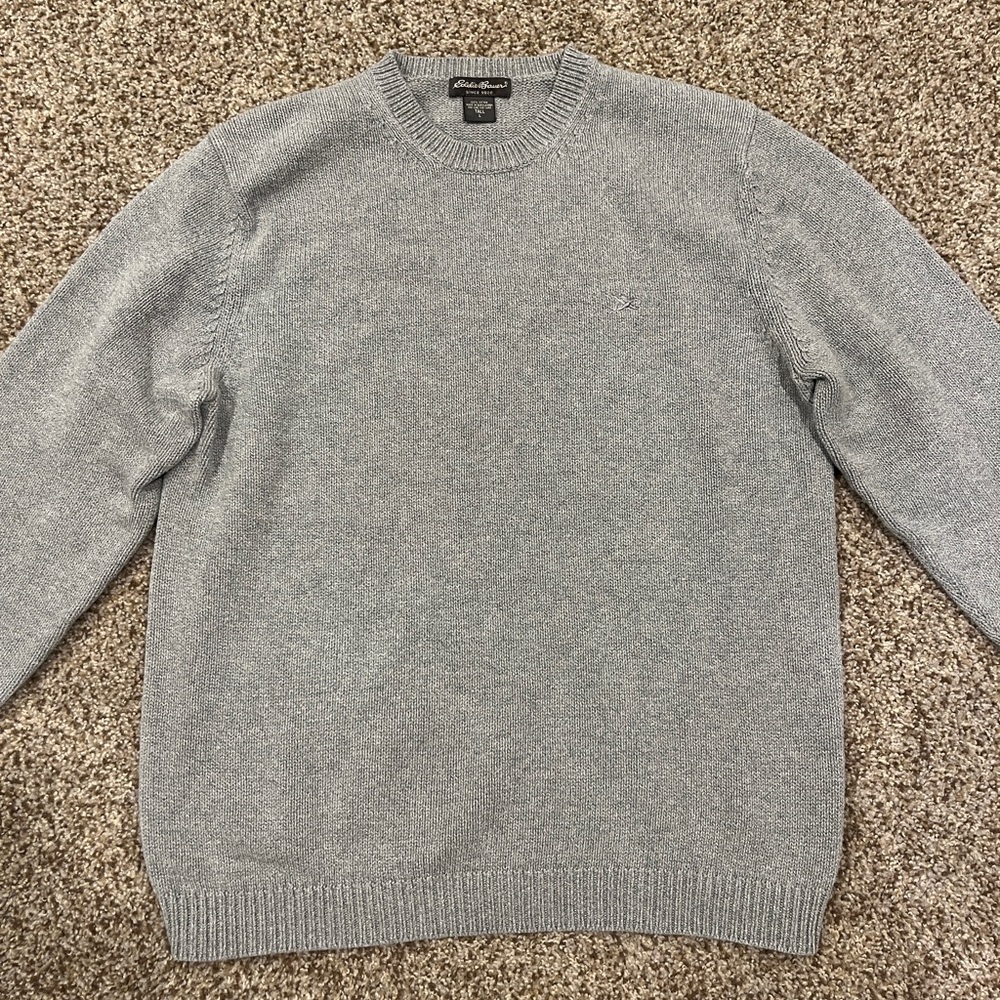 Eddie Bauer Sweater, 100% cotton, light grey, mens large tall